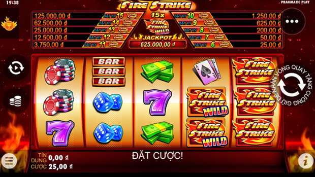 Các mức tiền thưởng trong slot game Fire Strike