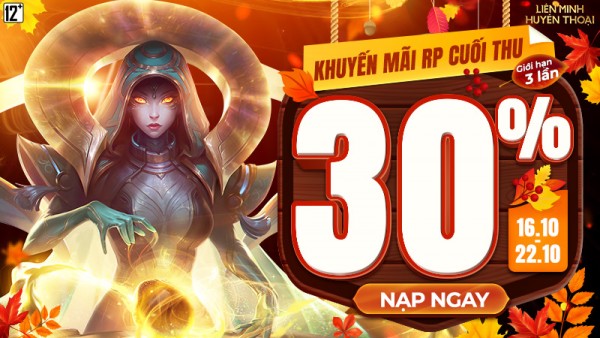 Quy đổi RP – Khuyến mãi 30% cuối Thu từ 10:30 16/10 đến 23:59 22/10
