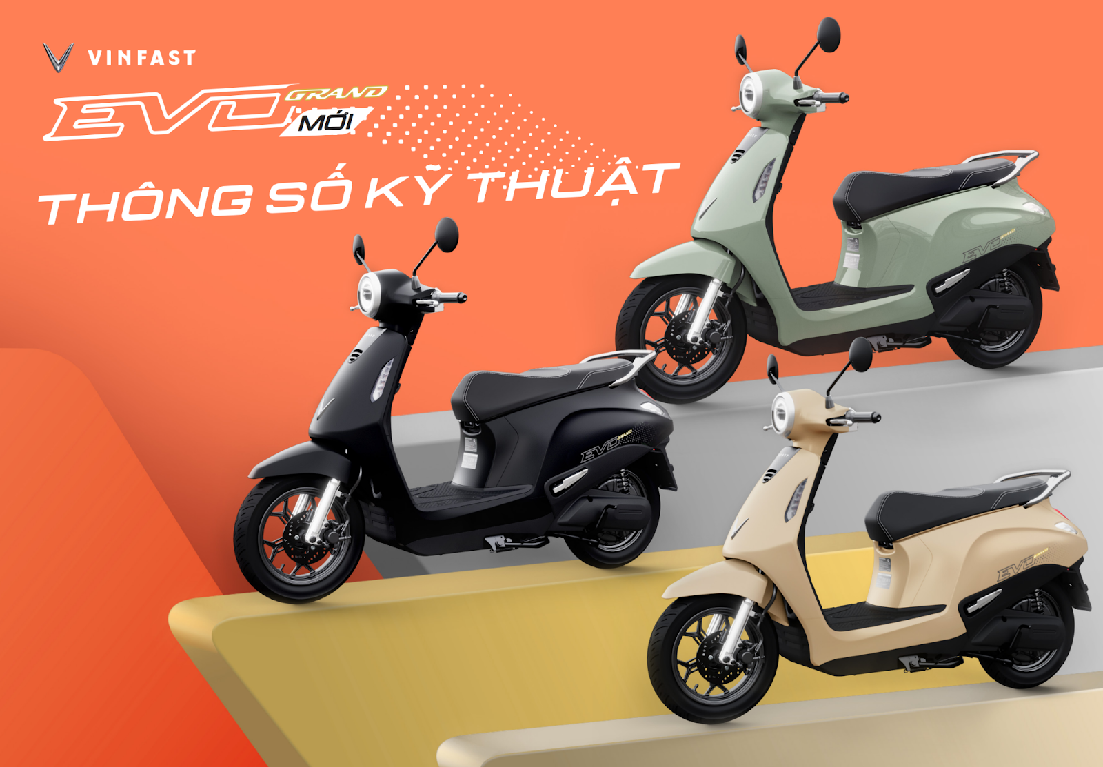 VINFAST RA MẮT XE MÁY ĐIỆN EVO GRAND VỚI 2 PIN CÓ THỂ THÁO RỜI,ĐI ĐƯỢC TỚI 262 KM/LẦN SẠC