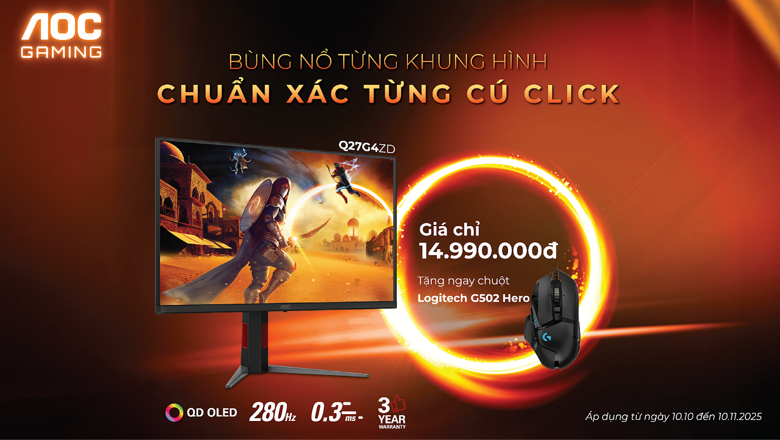 AOC Gaming Q27G4ZD – Dòng màn hình gaming QD-OLED tầm trung chính thức mở bán với ưu đãi khủng