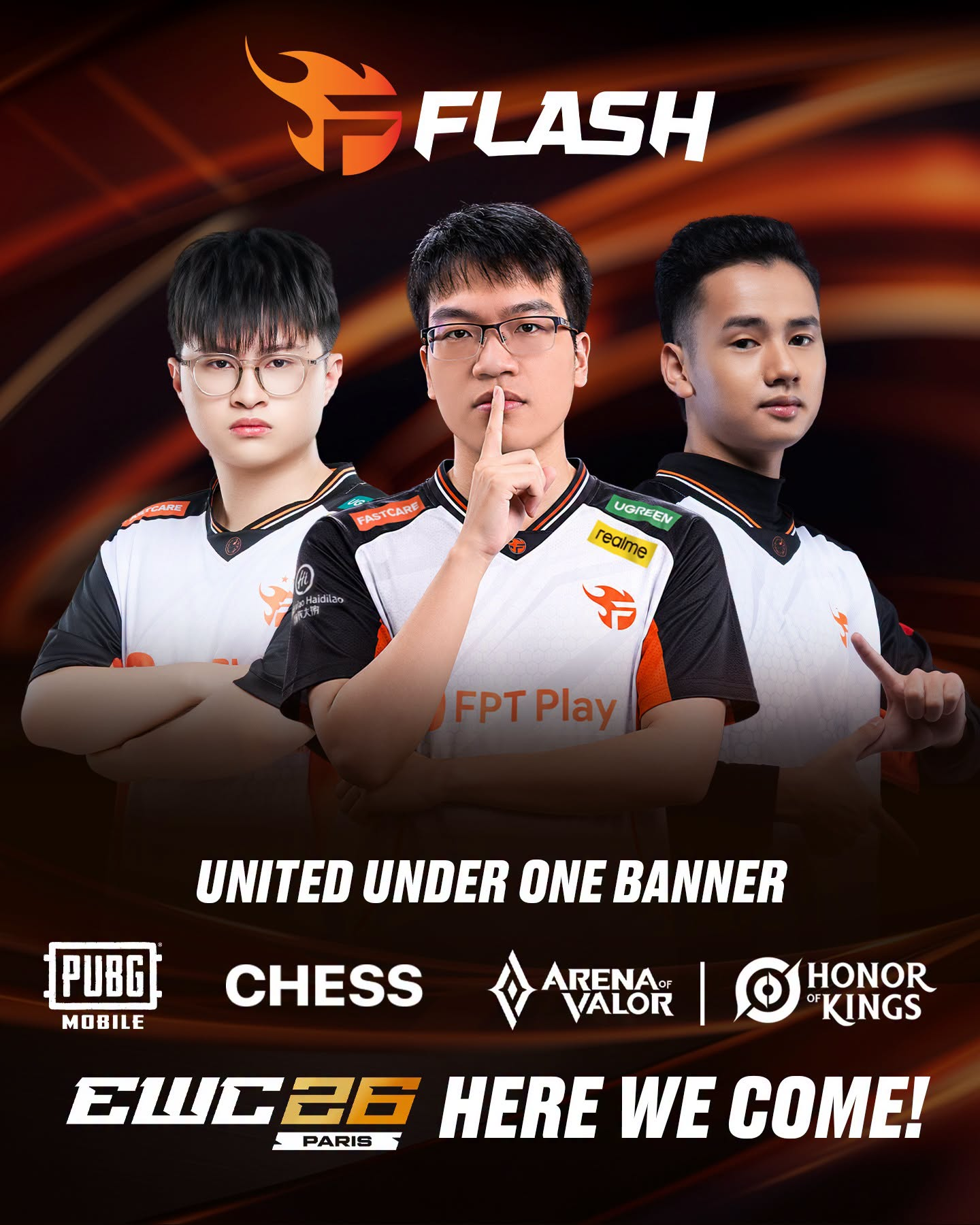 TEAM FLASH CHÍNH THỨC XUẤT QUÂN CHINH PHỤC ESPORTS WORLD CUP 2026 VỚI “MŨI ĐINH BA” HI VỌNG: AOV x HOK, PUBG MOBILE VÀ CỜ VUA