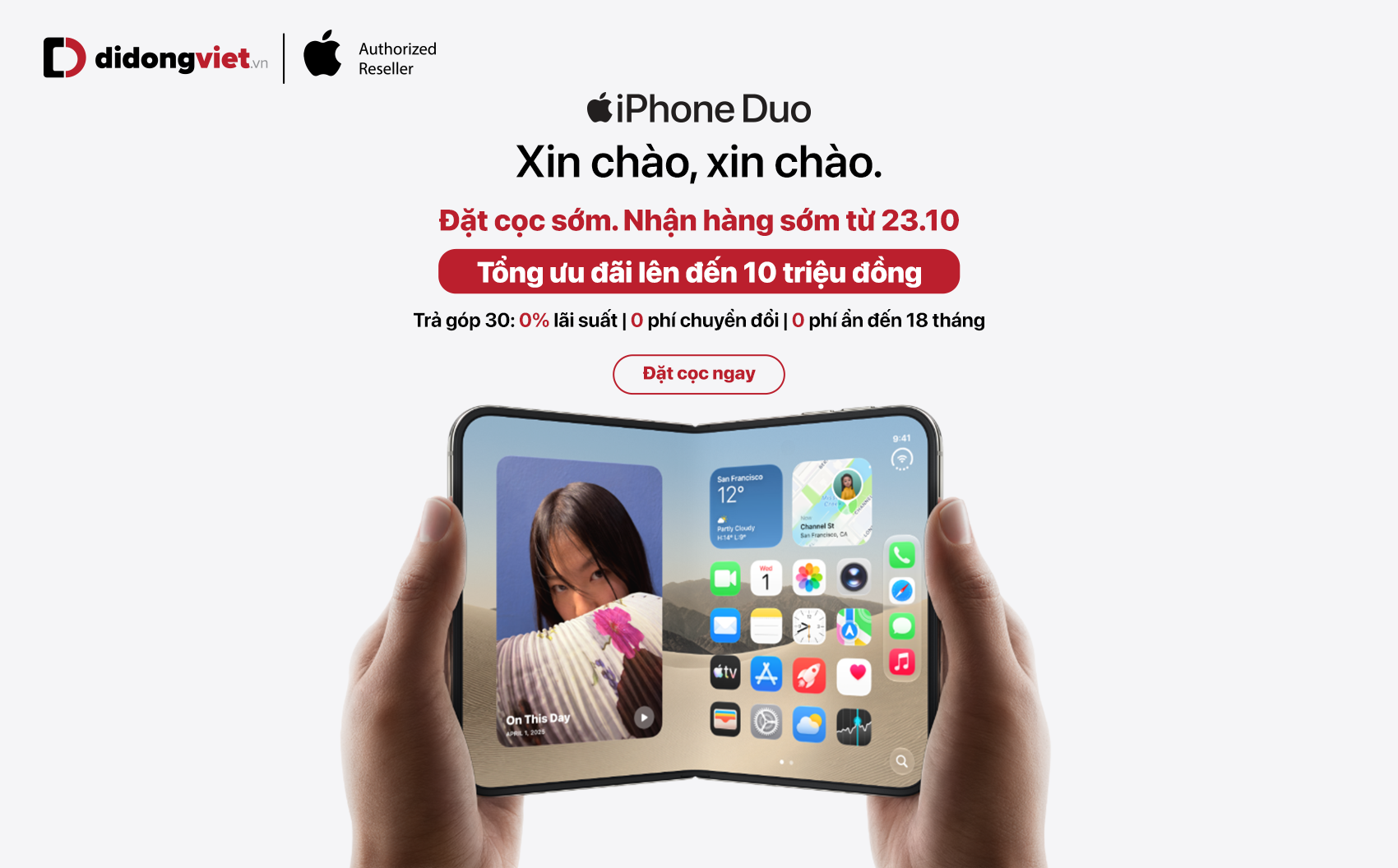 Di Động Việt mở cổng đặt trước iPhone Duo: Siêu phẩm màn hình gập đầu tiên của Apple cùng ưu đãi 10 triệu đồng